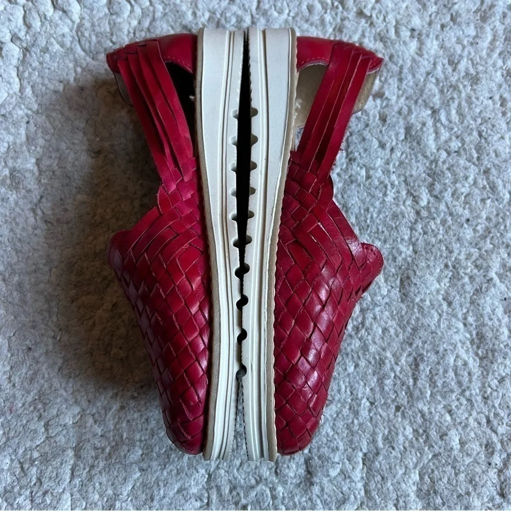 Macarena Red Leather Woven Slip On Slight Wedge Espadrilles Sz 8